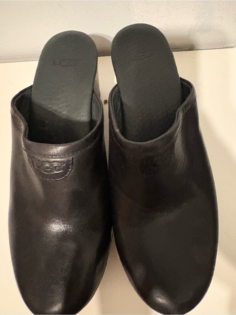 UGG Women's Black Leather Slide Mules